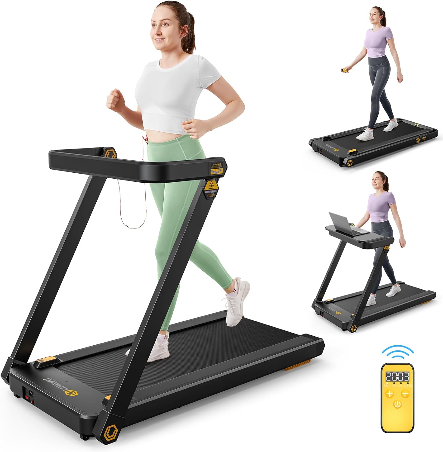 B09VGWV7T7 - UREVO Treadmill with Desk, 3 in 1 Foldable Treadmill with