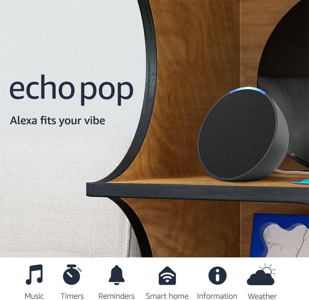B09WNK39JN - Amazon Echo Pop (newest model), Our smallest Alexa speaker, Fits