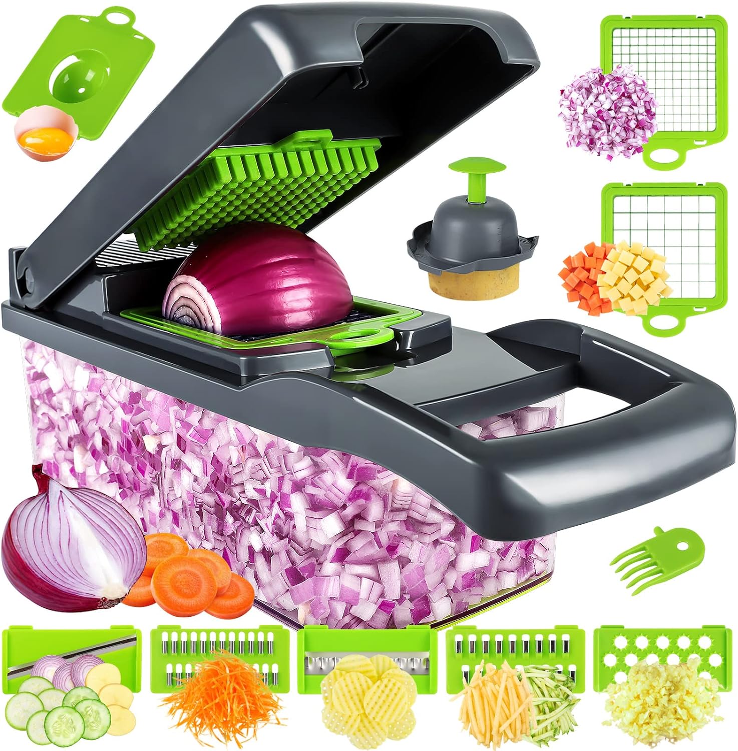 B09YH5CPQP - Vegetable Chopper, Pro Onion Chopper, Multifunctional 13 in 1 Food