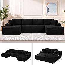 133.5" U Shaped Couch, Modular Sectional Sofa with Chaise, Corduroy U Shaped Boneless Couch with - B0FNMK7G5Y