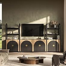 BELLEZE 3-Piece Arched TV Stand Entertainment Center with Storage, Mid Century Modern 2-Piece 72″ Tall - B0FMY8QX1Z