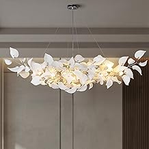 Ceramic Leaf Chandelier, L59 Silver Rectangle Tree Branches Chandelier,12-Light Modern Linear Chandeliers Hanging Lighting Fixtures - B0FMFGLKRD