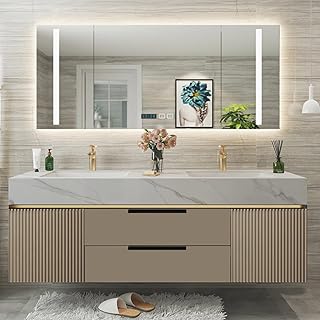 Floating Bathroom Vanity - 64IN Bathroom Vanity with Sink Business, Double Sink | LED Light - B0FSZRXW12