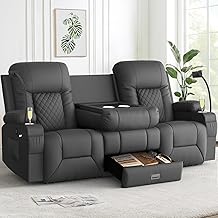 Loveseat Recliner Sofa, 3 Seater Dual Reclining Sofa with Flip Back Console, Modern PU Leather - B0FMFLJMLC