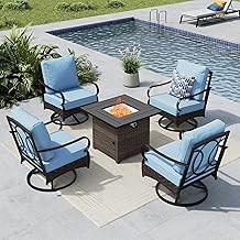 MFSTUDIO 5 Pieces Outdoor Patio Furniture Set, Metal Outdoor Conversation Sofa, Rattan Wicker Patio Sectional - B0DTK6GG1J