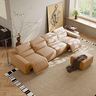 POVISON 138" Power Recliner Couch, Leather Power Reclining Sofa with Electric Backrest and Footrest, Modular - B0FT3NTQQ4