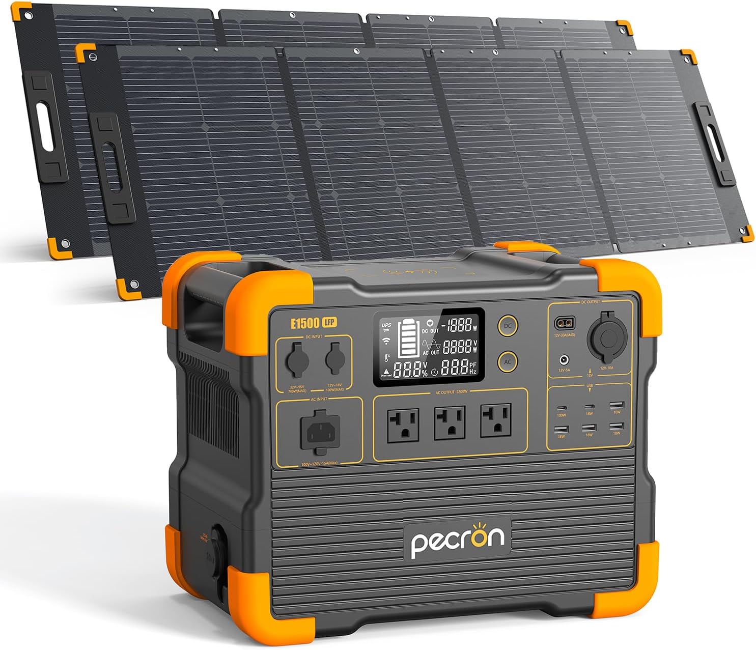 pecron E1500LFP 2200W Portable Power Station with 2x200W Solar Panels - B0CN2YHWQL