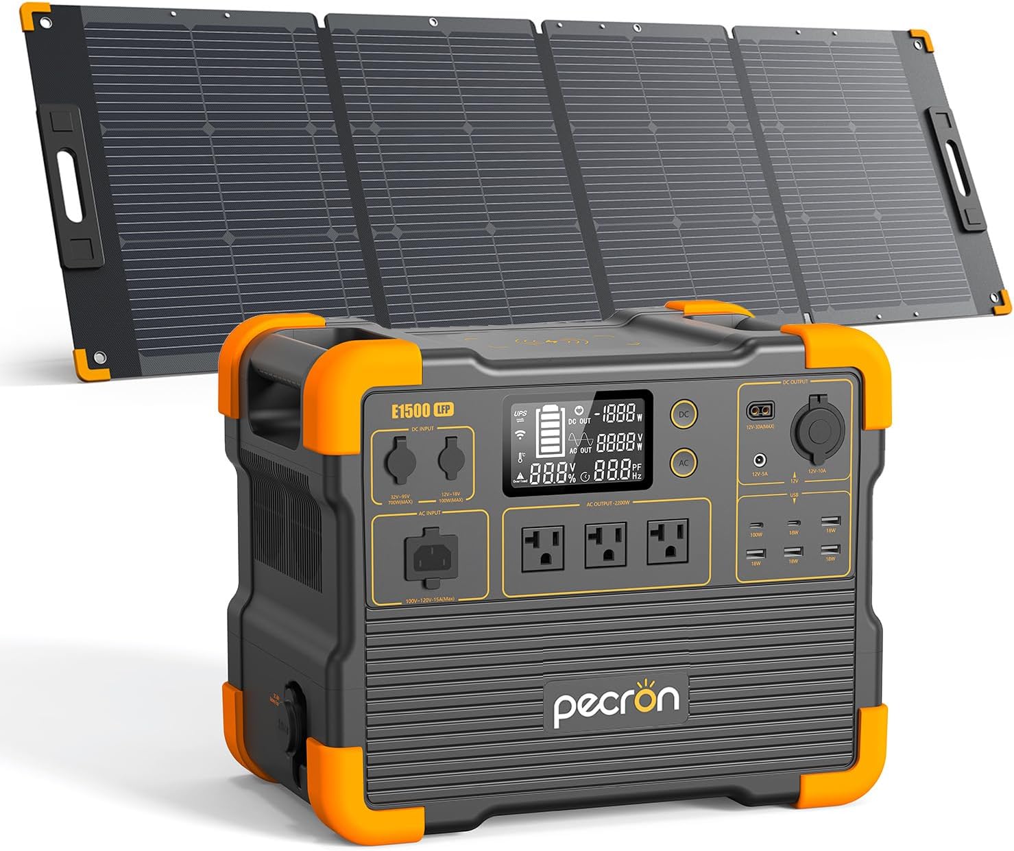 pecron E1500LFP 2200W Solar Generator with 200W Panel Included Portable - B0CSFH7DY3