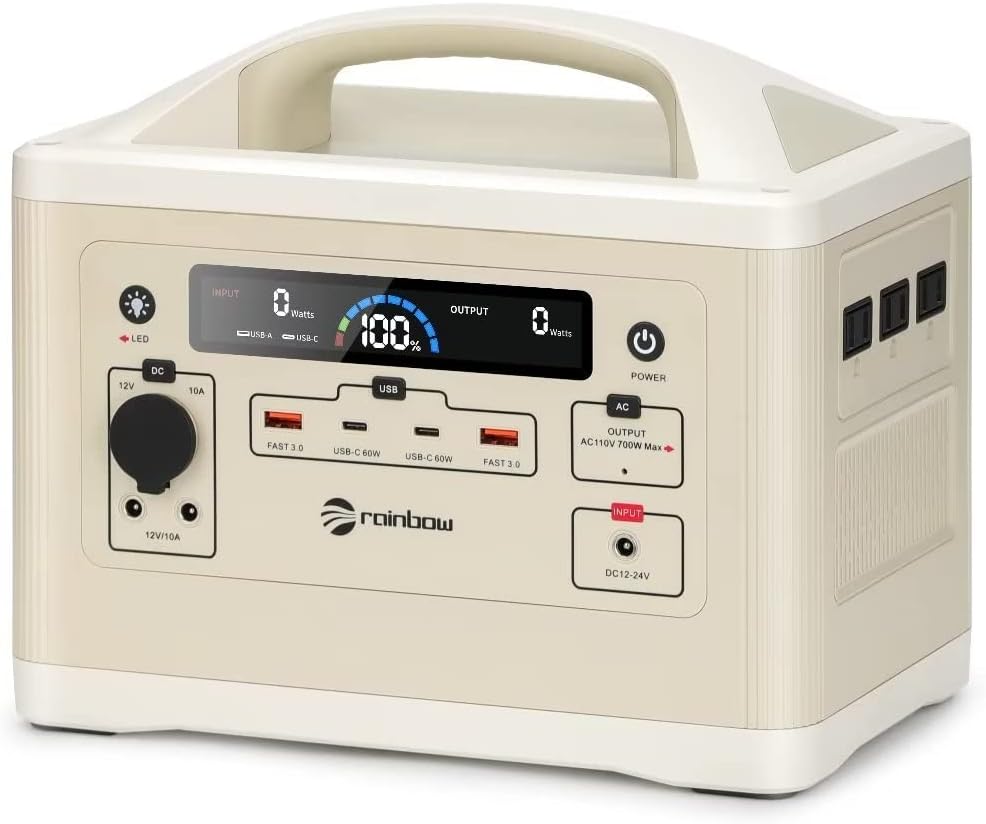 RAINBOW Portable Power Station 700W, 537Wh Backup LiFePO4 Battery, 3 - B0CSCV1CXC