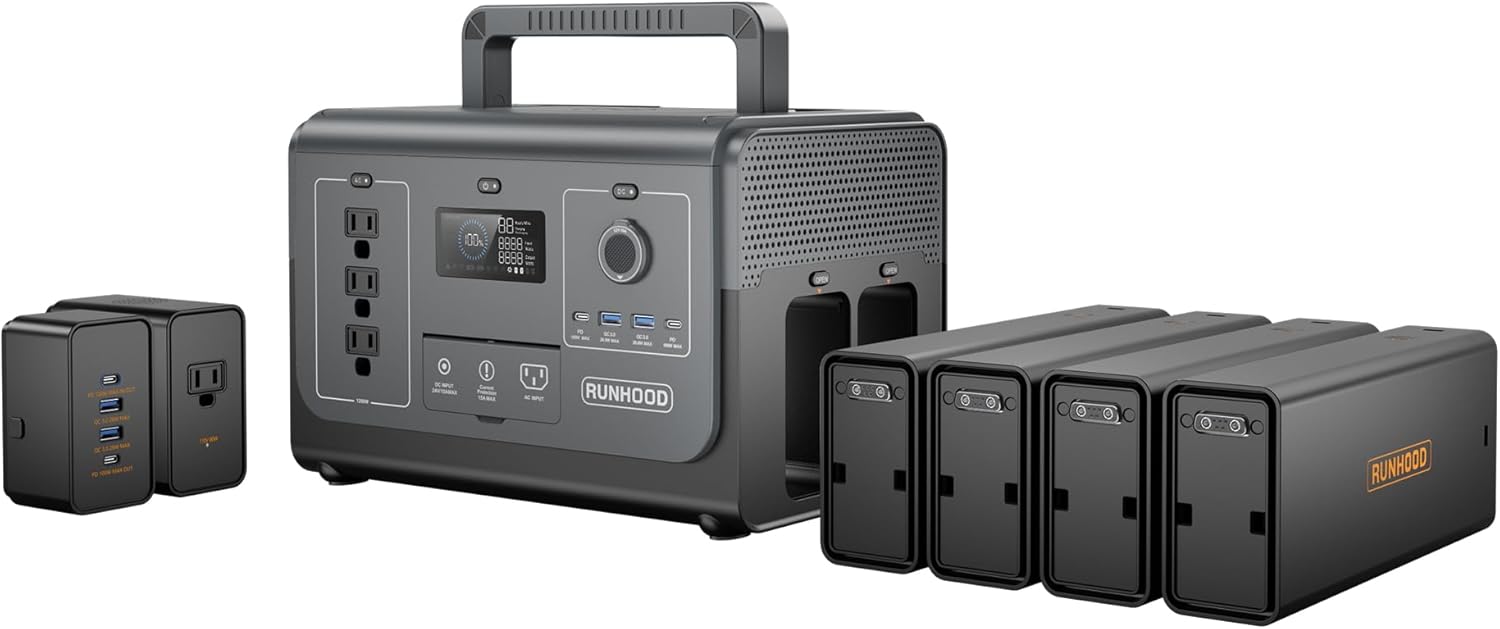 RUNHOOD Portable Power Station Rallye 1200 Max, 1296Wh Swappable&Replaceable Batteries, - B0CKXR74ZK