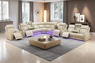 Leather Power Reclining Sectional Sofa Set with LED, Leather Sectional Recliner Couch Set with 5 – B0G6SGQ1YF