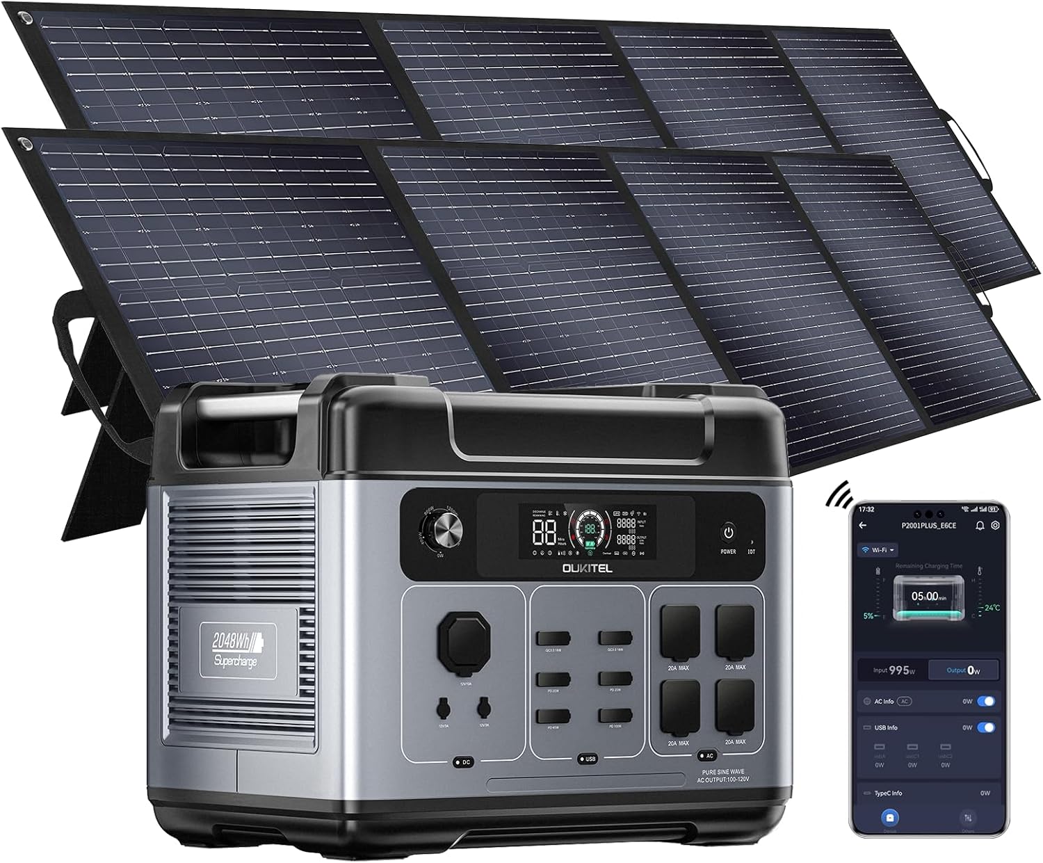 OUKITEL P2001 Plus 2400W Solar Generator with 2x200W Solar Panels, – B0DG8BNDL2