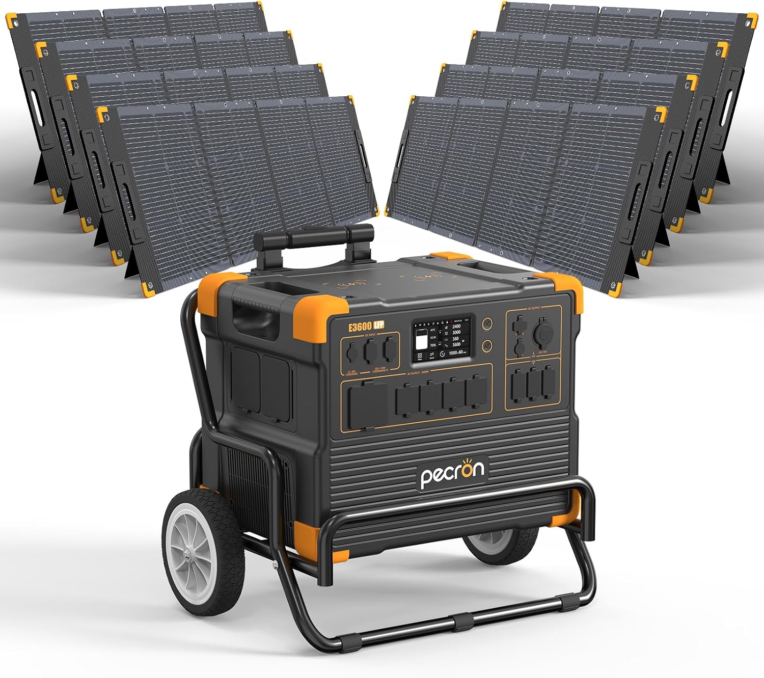 pecron E3600LFP Solar Generator 3072Wh with 8x300W Solar Panels Trolley - B0DNMJSXCN