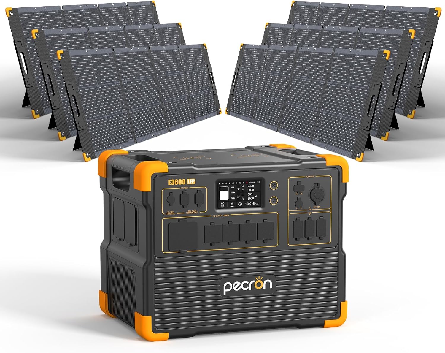 pecron Solar Generator E3600LFP 3072Wh with 6x300W Solar Panels, 5x3600W - B0D83W6J9M