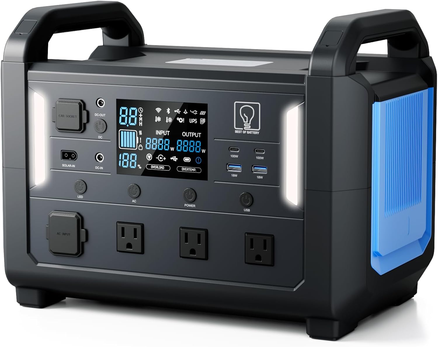 TB1200 Portable Power Station, 1152Wh LiFePO4 Solar Generator, 3*1200W(Peak 2400W)AC - B0D8WQY8XW