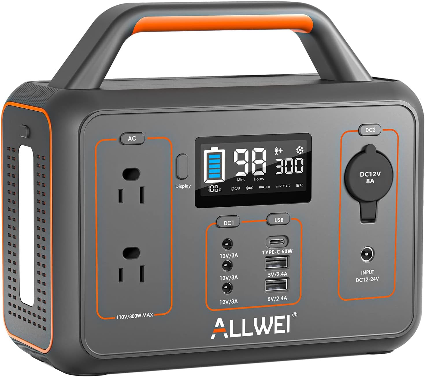 ALLWEI Portable Power Station 300W, 280Wh Solar Generator with 110V – B0F14CPGP6