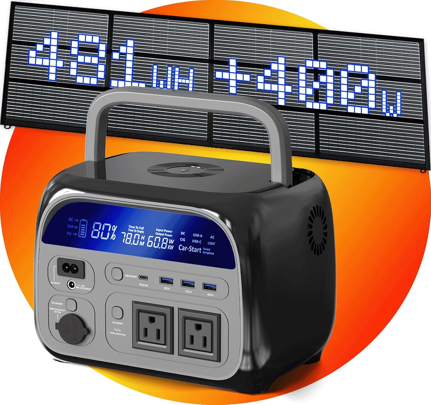 CTOLITY 500W Portable Power Station – 481Wh LiFePO4 Battery Backup, – B0F1MCN6M2