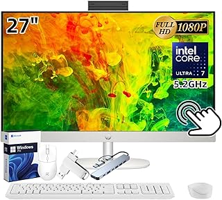 HP 27″ All-in-One Touchscreen Desktop PC 2025 New, Intel Ultra 7 255U (Up to 5.2GHz), – B0GG9ZQ3T6