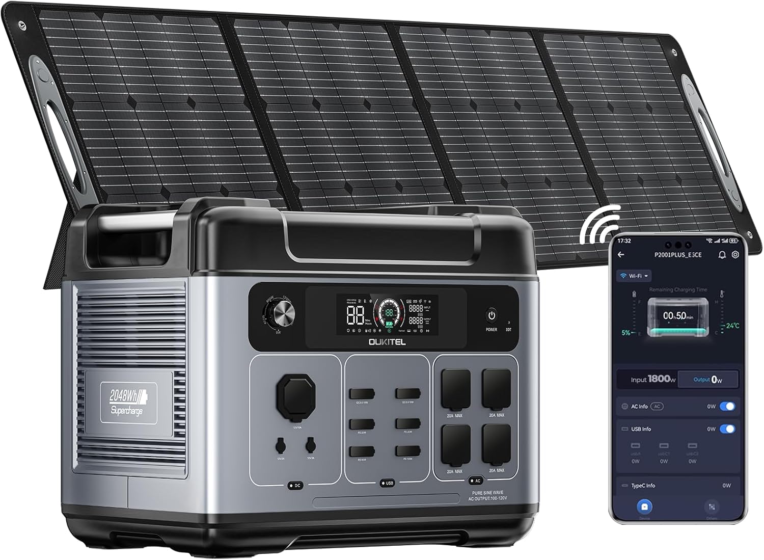 OUKITEL P2001 Plus 2400W Power Station(Peak 5000W), 2048Wh Solar Generator - B0DW8DGRMK