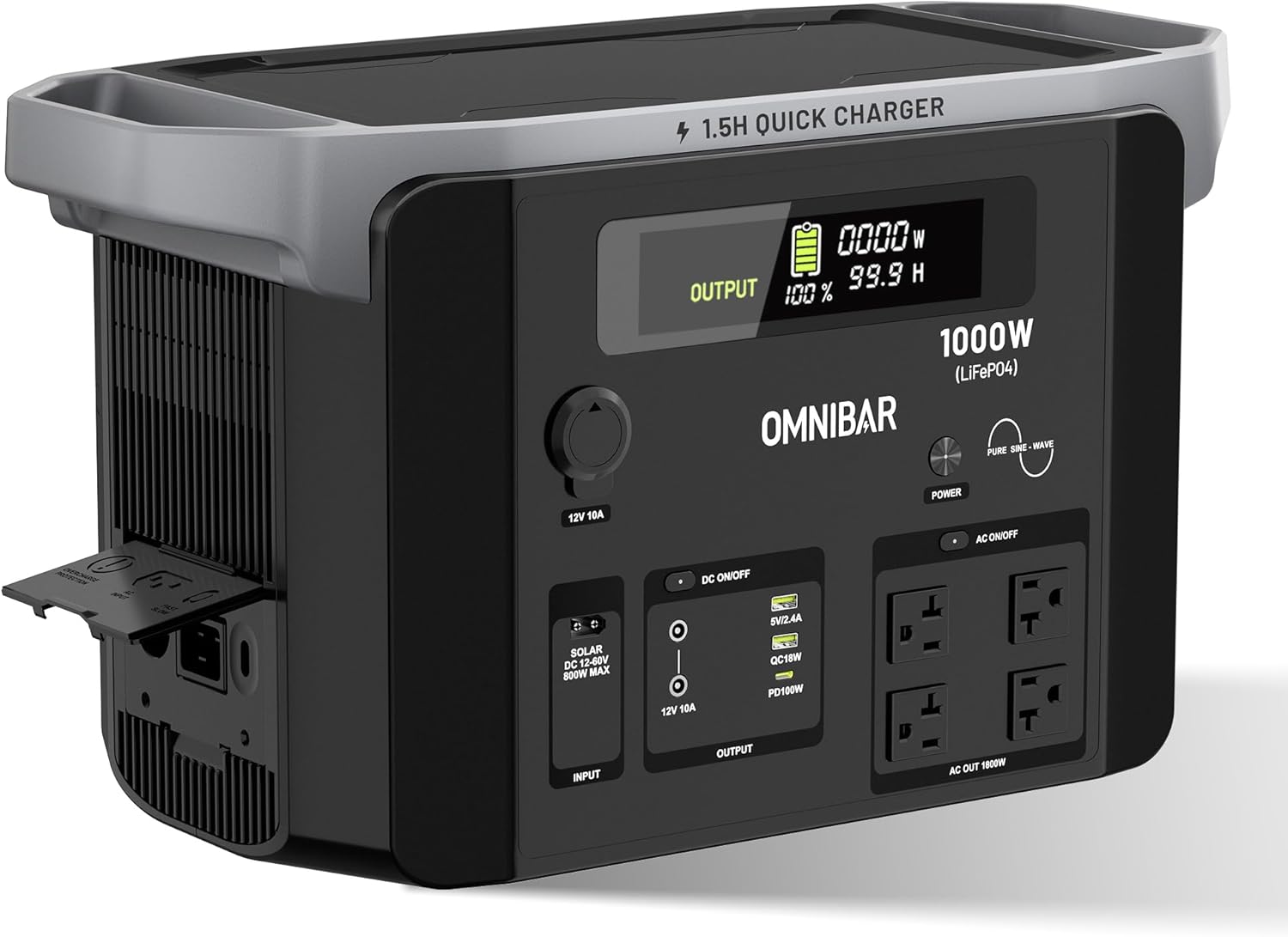 Portable Power Station 1000W (2000W Peak),1075Wh LiFePO4 Battery, 1000W AC/100W - B0DZNL7QZT