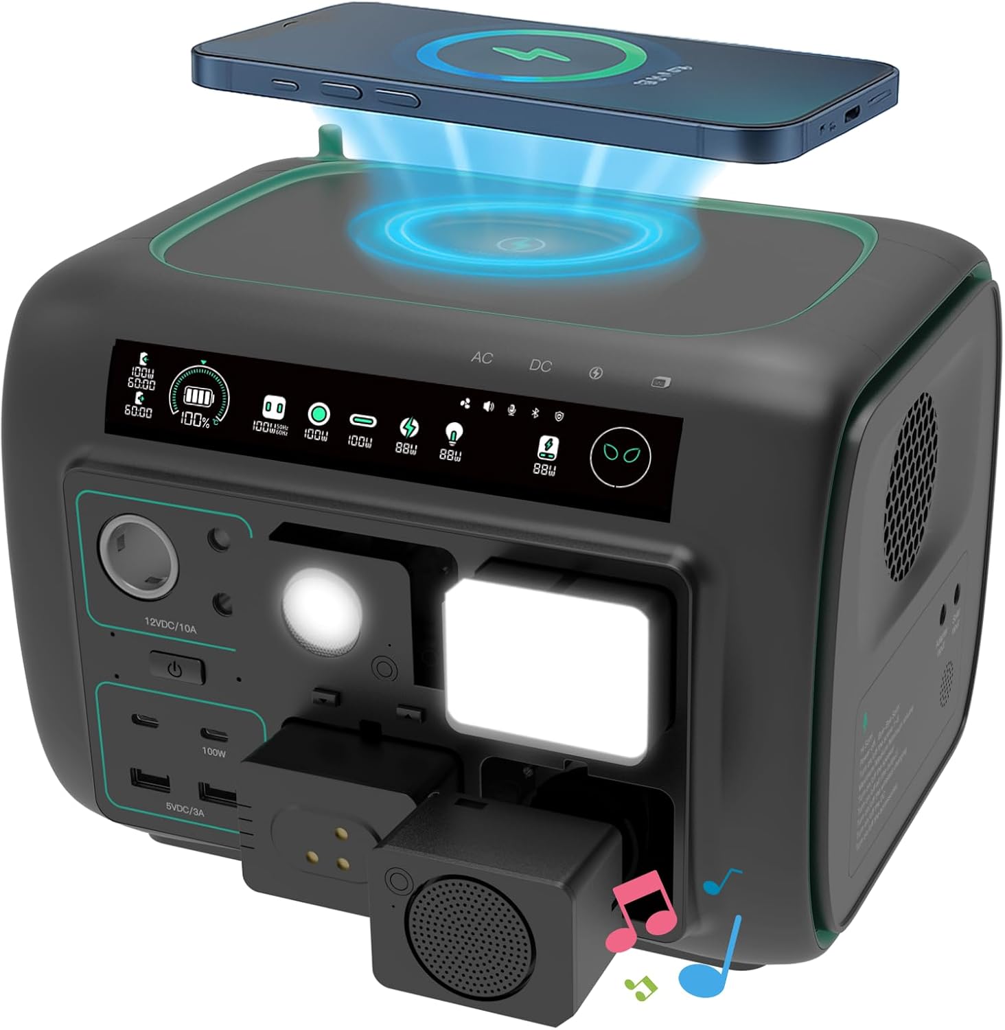 Portable Power Station, with Snap-on Light, Speaker & Charger, 800W - B0F42M3DNN