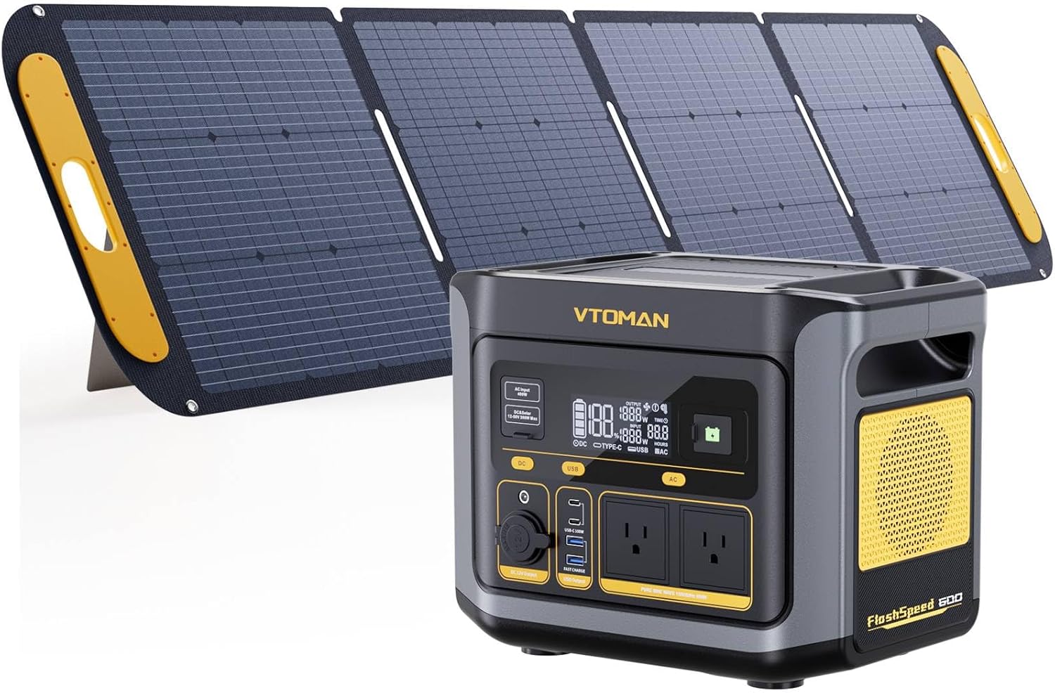 VTOMAN FlashSpeed 600 Portable Power Station with 200W Solar Panel - B0DPQ99XFM