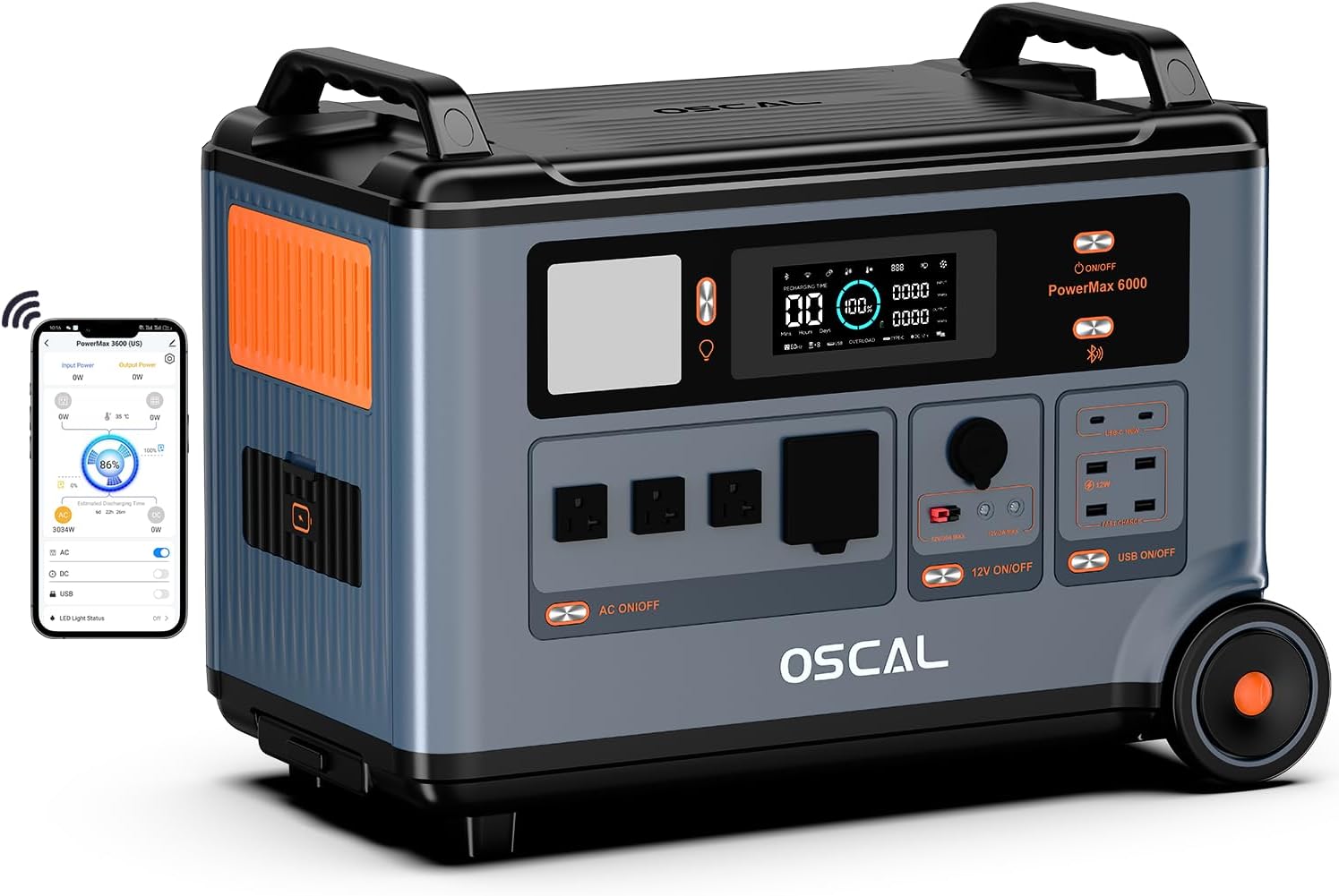 OSCAL PowerMax 6000 3600Wh Solar Generator, 6000W LFP Battery Power - B0F9KR6F8M