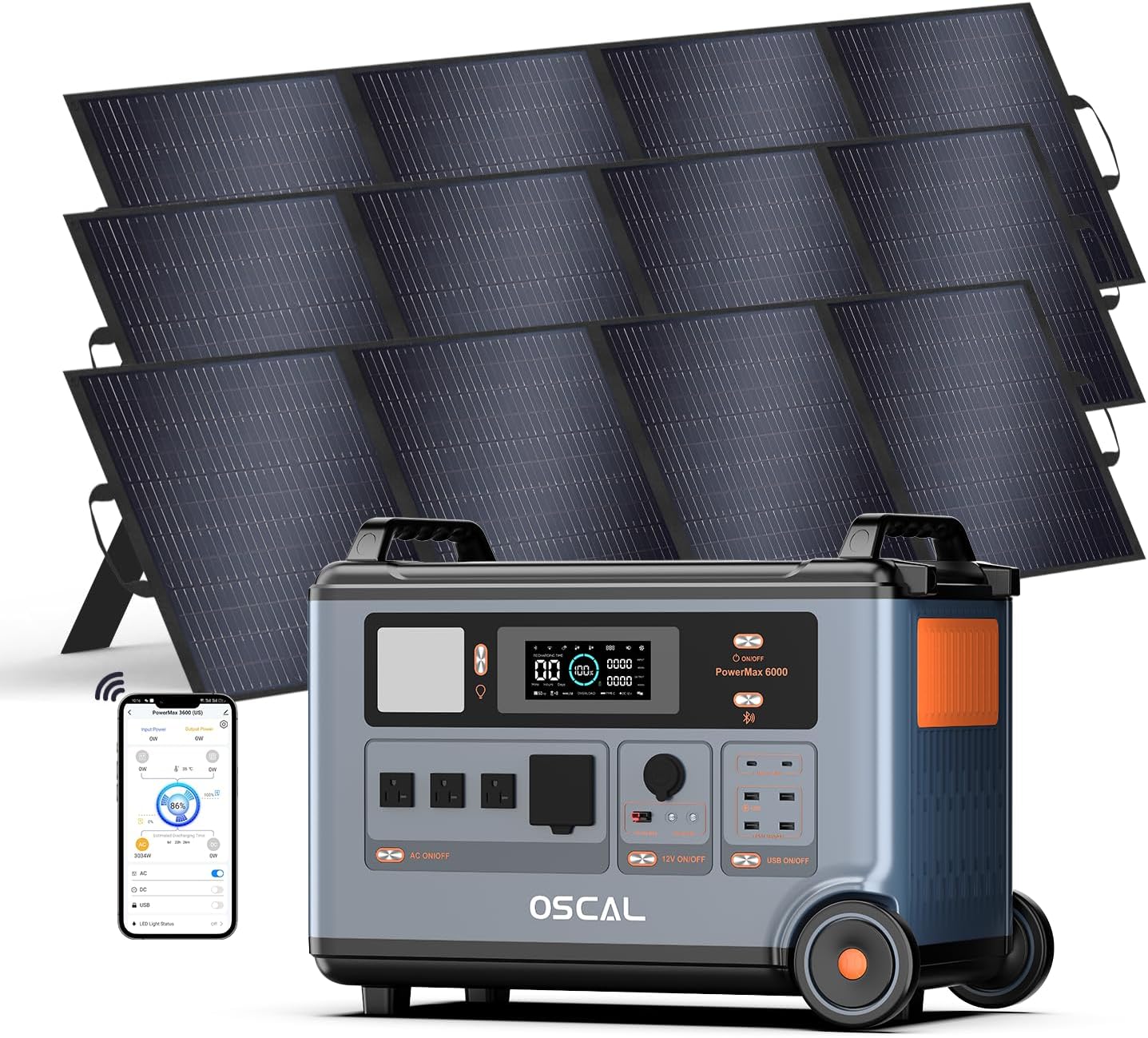 OSCAL PowerMax 6000 Solar Generator with 3x200W Solar Panel, 120V/240V – B0FBWG6GLV