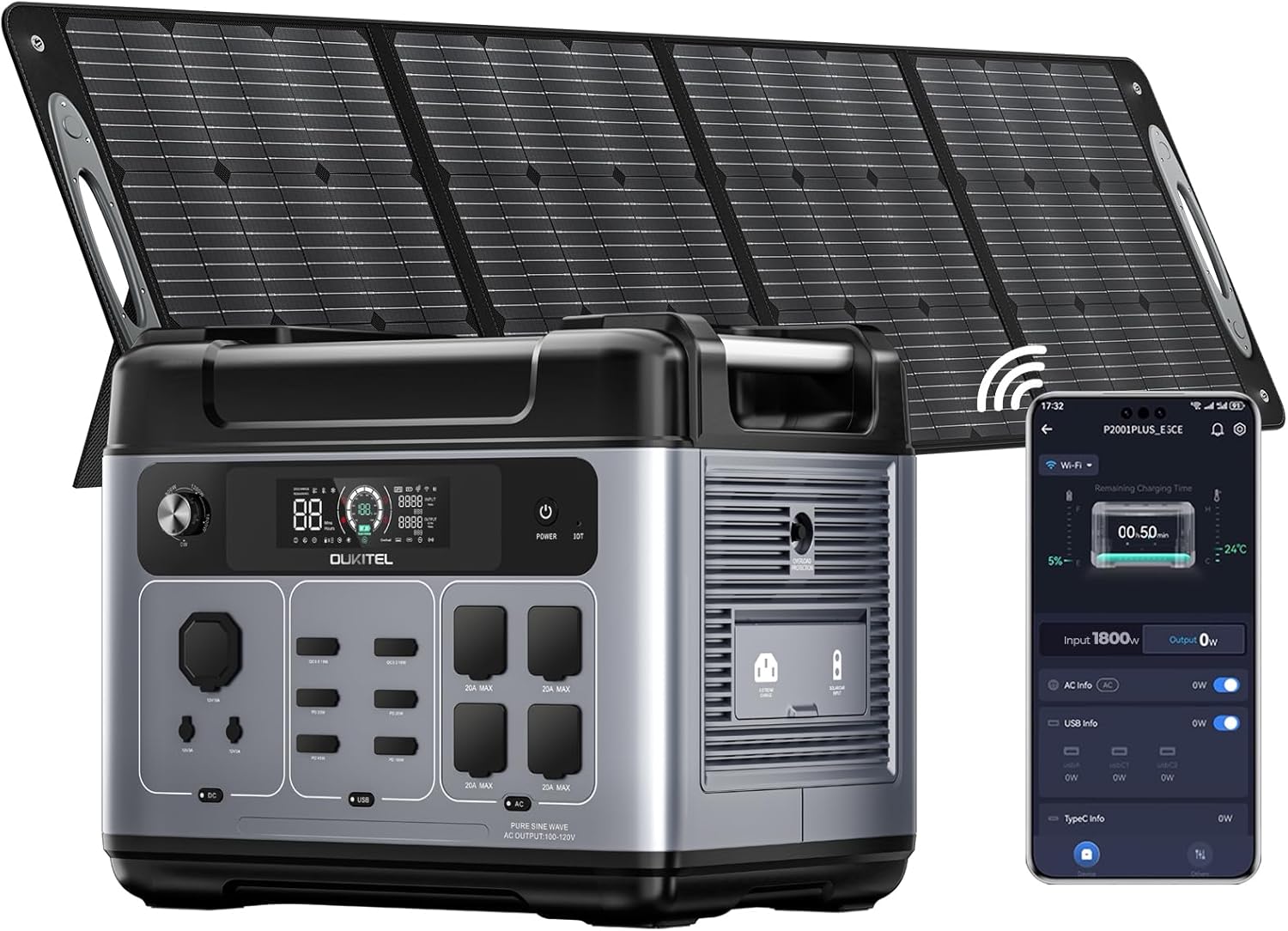 OUKITEL P2001 PLUS 2400W Solar Generator with 400W Panel, 2048Wh - B0F8NNLV7S