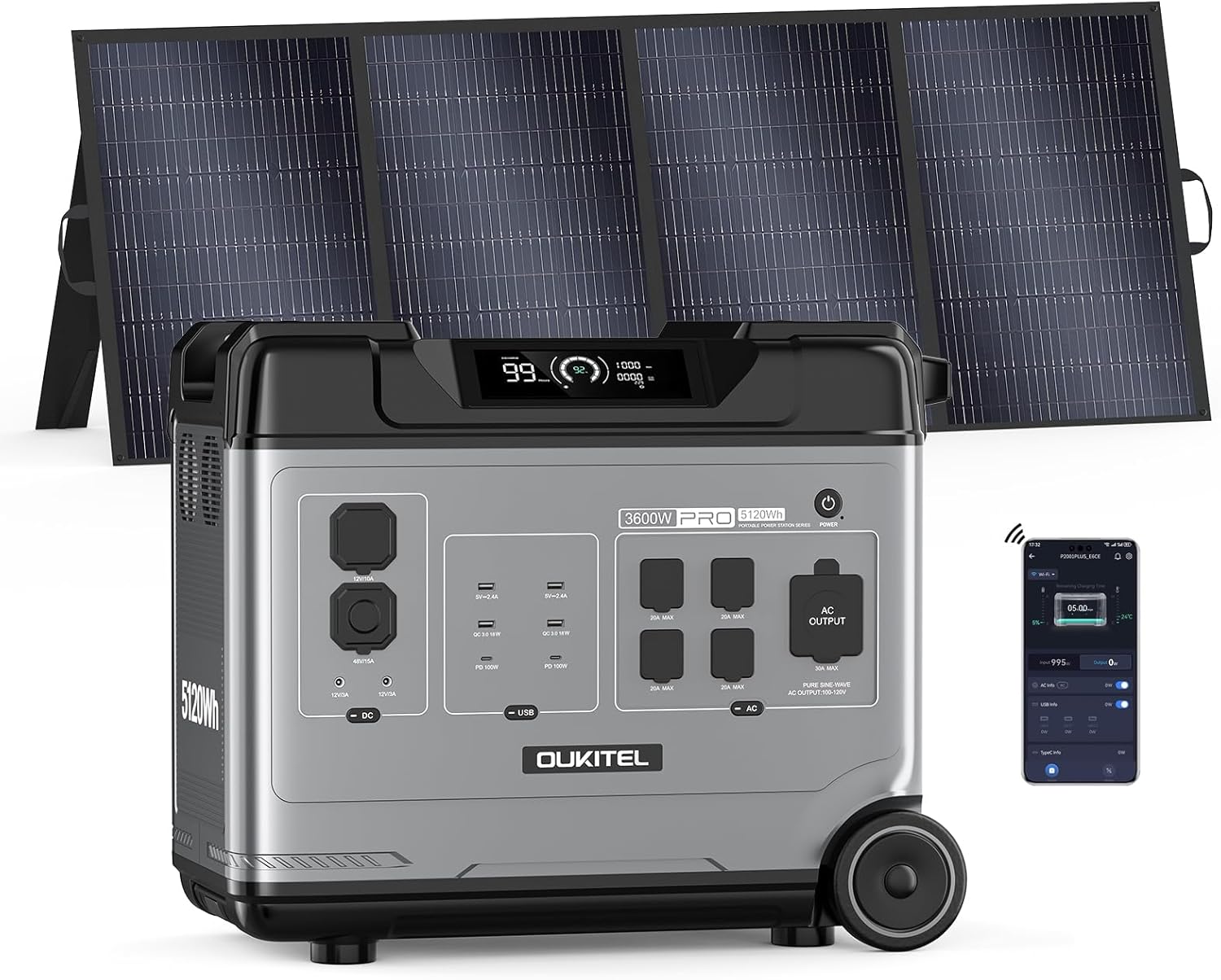 OUKITEL P5000 Pro 3600W Solar Generator with 400W Panel, 5120Wh - B0FDWS3RDP