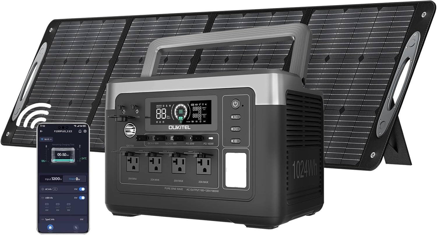 OUKITEL P1000 PLUS 1800W Solar Generator with 200W Panel, 1024Wh - B0FNMY2J83