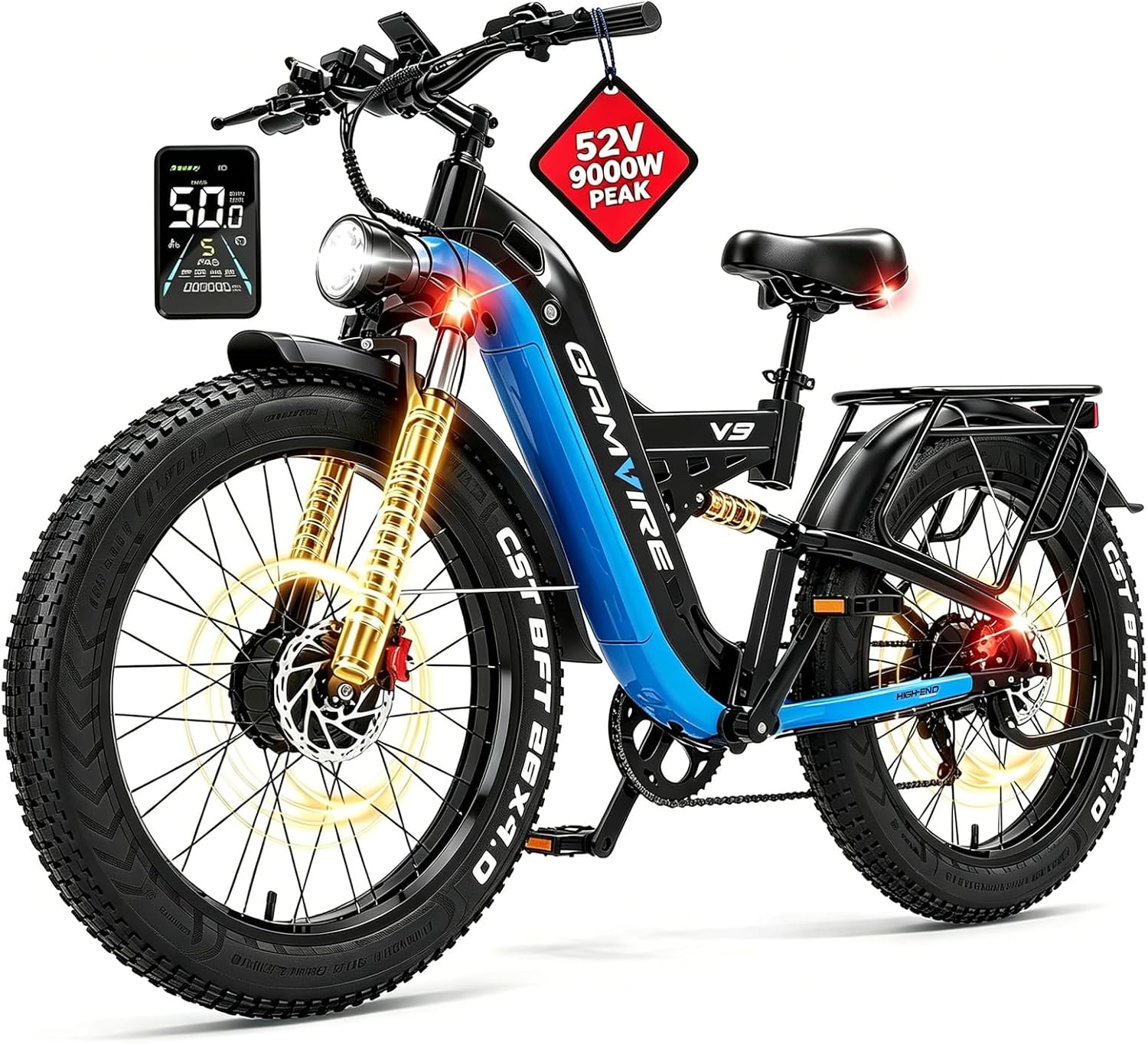 E·Bycco 2026 9000W Peak Dual Motor Electric Bike, 52V 30AH - B0H191PM6N