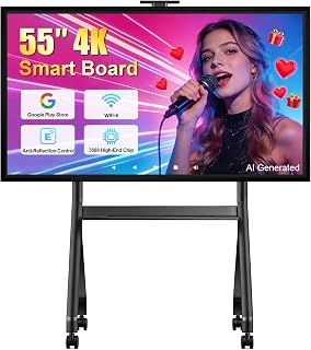55" Smart Board, Electronic Interactive Smartboard for Classroom, Screen Mirroring, Android iOS 12, Digital Whiteboard for Presention Annotation Live Streaming(Wall Mount Included) | Android iOS 12, Screen Mirroring, 8+64GB, 10-Point TouchDigital White Board for Presention Annotation Live Streaming