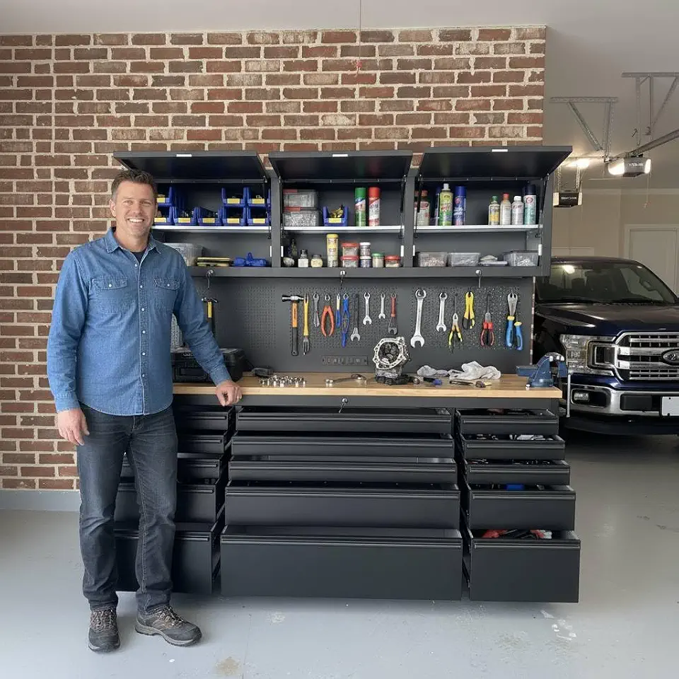 72" x 73.5" Heavy Duty Rolling Tool Chest with Workbench:Equipped with 3 Gas Strut Overhead - B0GSXWQKFH