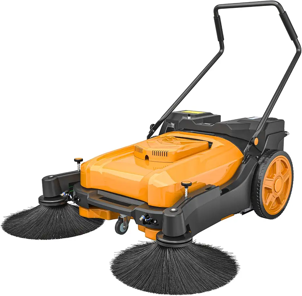Battery Powered Floor Sweeper 42'' with Water Spray, 39600 Sqft/h | Dust Suppression, Folding Handle, - B0HFN11C9Q