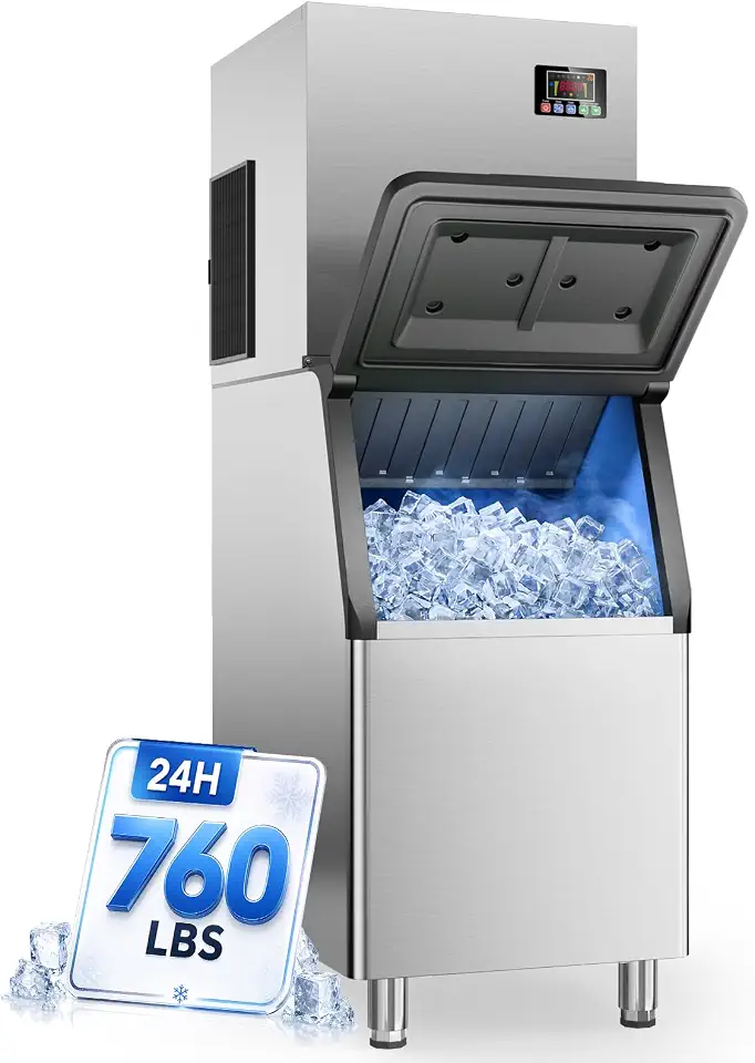 Commercial Ice Machine 760LBS/24H,Storage 650LBS,Large Industrial Ice Maker,Ice Ready in 5-15min,with Self-Cleaning Mode,with Timing Function,30 - B0HGLW2864