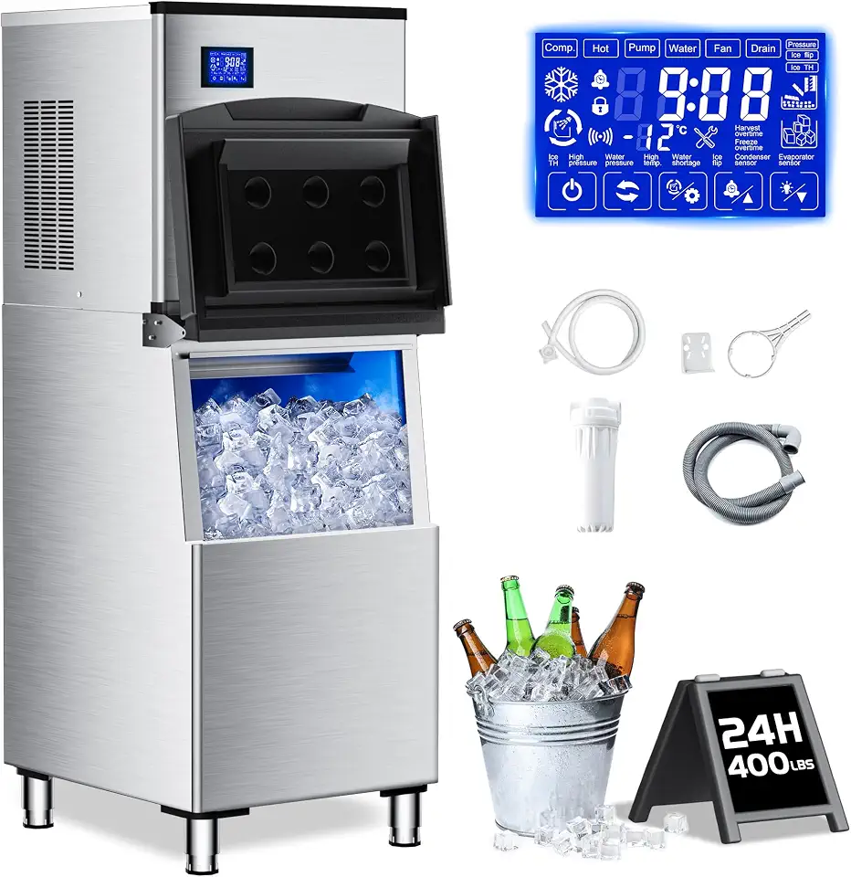 Commercial Ice Maker 500LBS/Day, Heavy-Duty Stainless Steel Ice Machine with Touch Screen & Self-Cleaning, 350LB - B0HG9T92R2