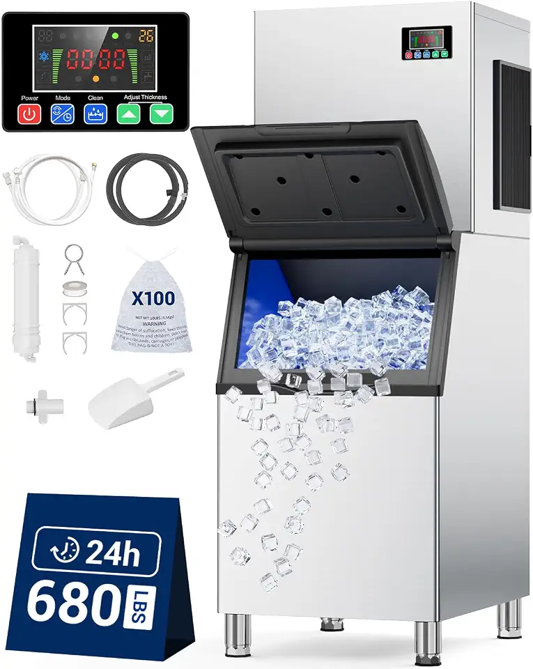 Commercial Ice Maker Machine, 680 LBS/24h with 560 LBS Storage Bin | ETL Approval, Self - B0HGGJH9JP