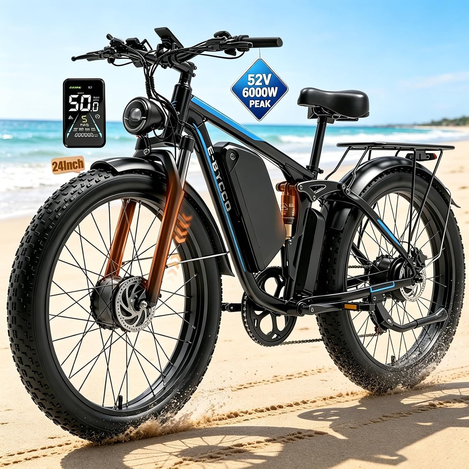 E·Bycco 6000W Peak Dual Motor Electric Bike for Adults, 52V - B0H15SBNRC