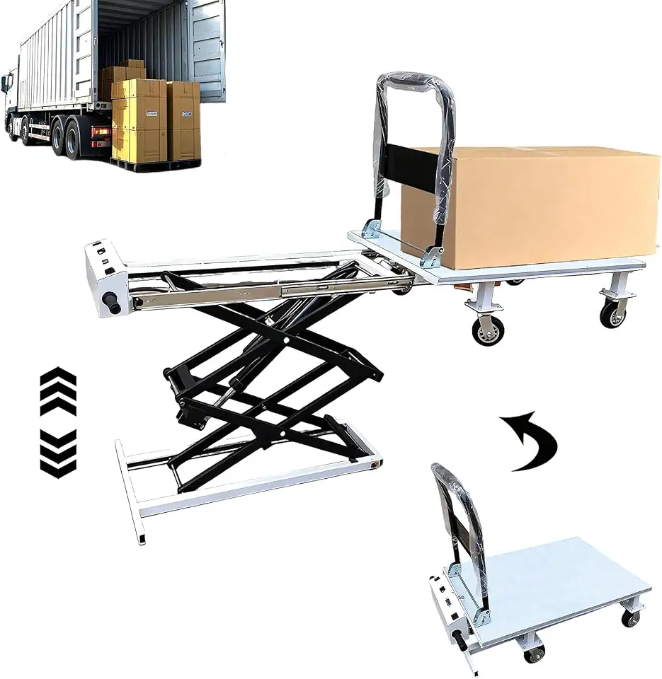 Electric Hydraulic Lift Trolley - 48V 771 LBS Capacity Folding Platform Truck for Loading/Transporting Goods - B0HFHNBTHW