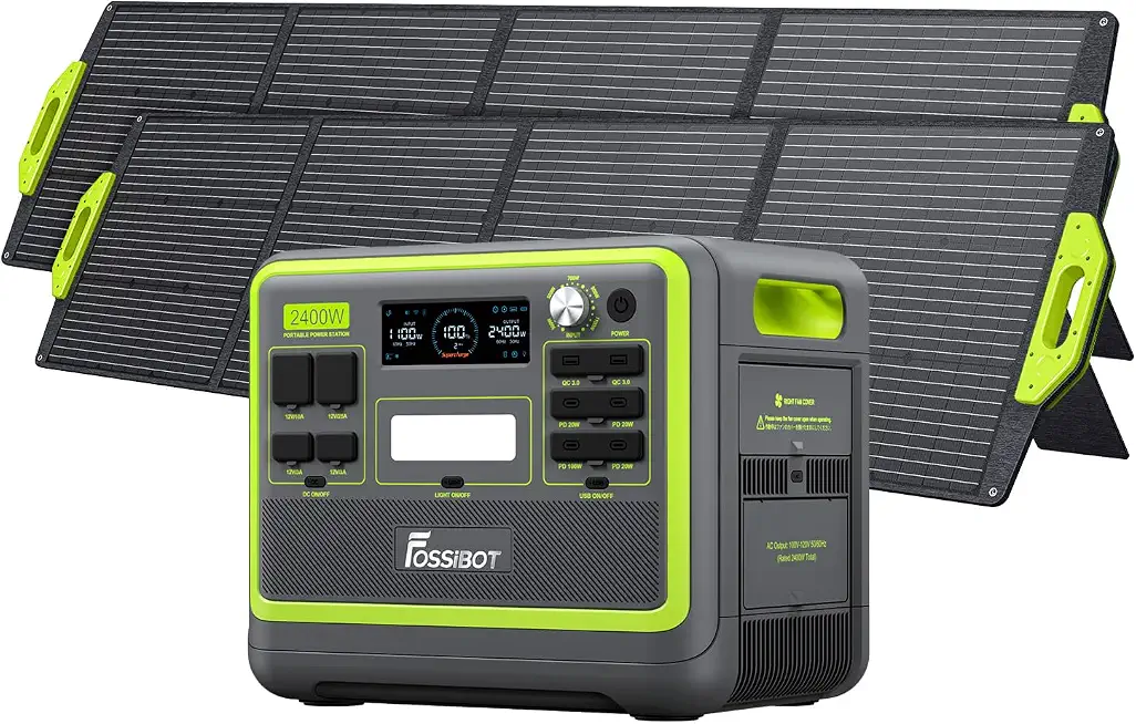 FOSSiBOT F2400 Portable Power Station 2048Wh LiFePO4, 2400W(4800W Surge) Solar Generator with Dual 200W Solar - B0HH3287B1