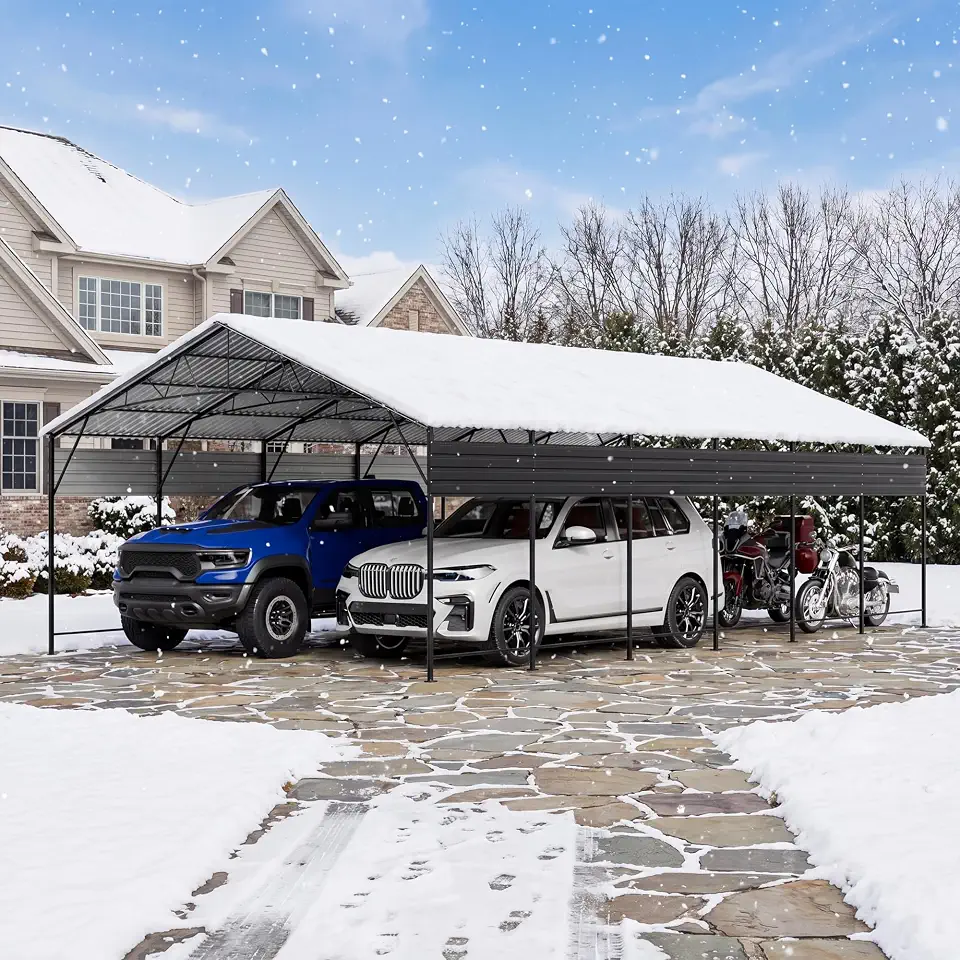 Greesum 20x30FT Heavy Duty Metal Carport for Multiple Vehicles, Black | 70kg/m² Snow Resistance| Galvanized - B0HFP3XWRC
