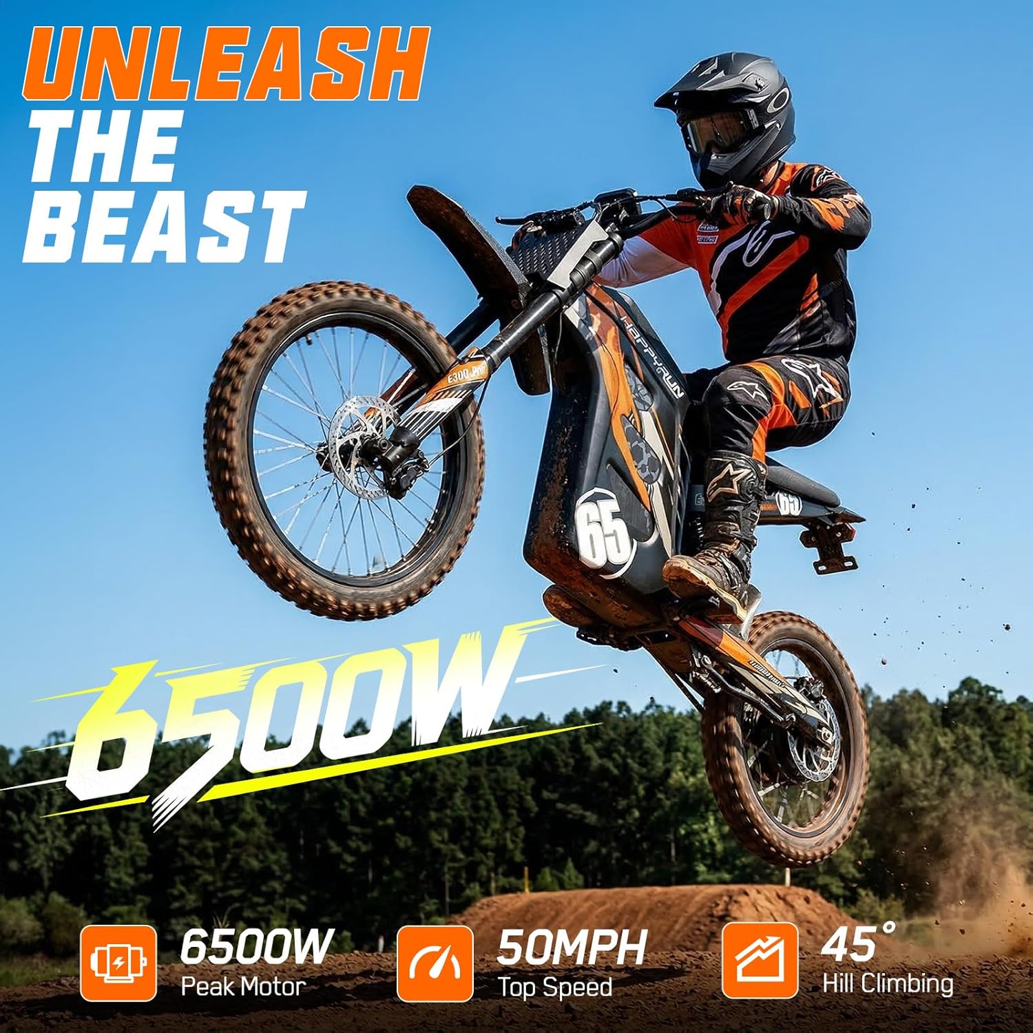 HAPPYRUN G300 Pro 72V Electric Dirt Bike for Adults, 6500W - B0H4ZZXTZH