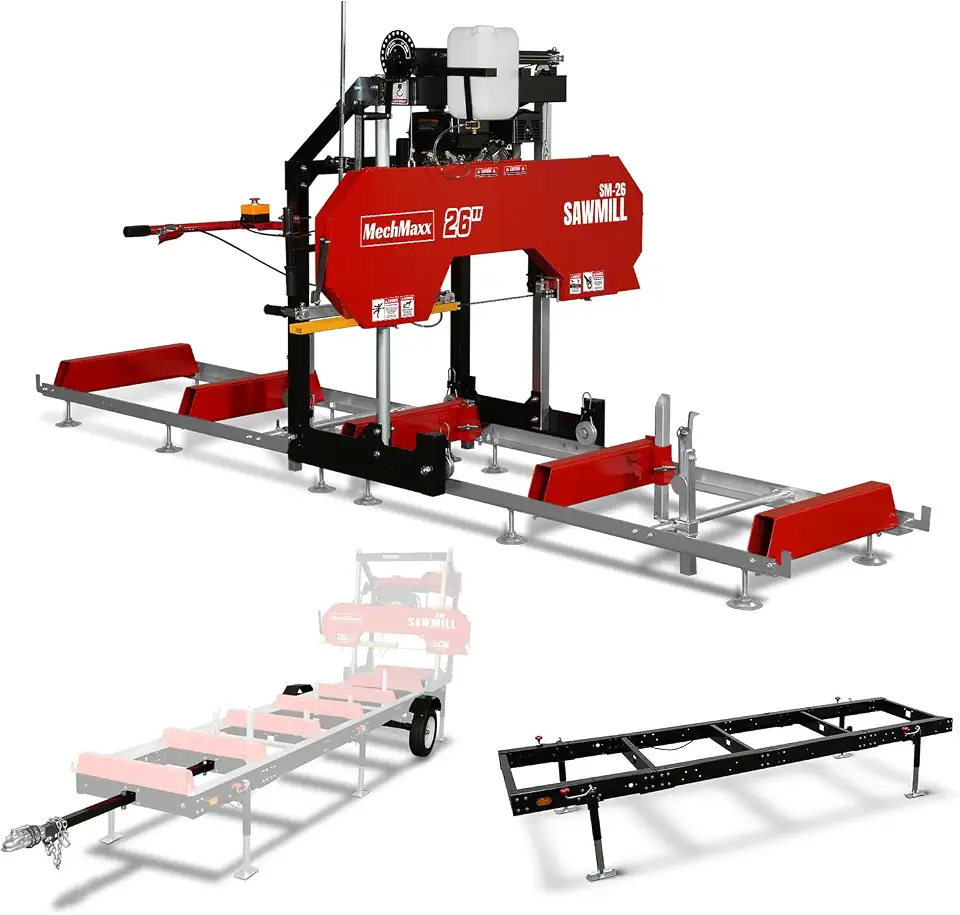 MechMaxx 26" Portable Sawmill(Trailer Combo Included), ZONSEN 459cc 15HP E-Start Gasoline Engine, 20" Board Width, - B0GR9DSMJL