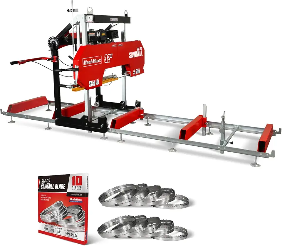 MechMaxx 32" Portable Sawmill, 15' Track Length, 26.5" Board Width, SM-32 | 420cc 15HP E-Start - B0GQLY8T11