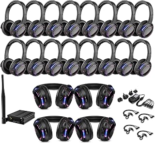 Professional Silent Disco LED Wireless Headphones and RF LED Silent Disco Earphones for iPod MP3 DJ Music Pary Club (20 led Headphone + 1 Transmitter)