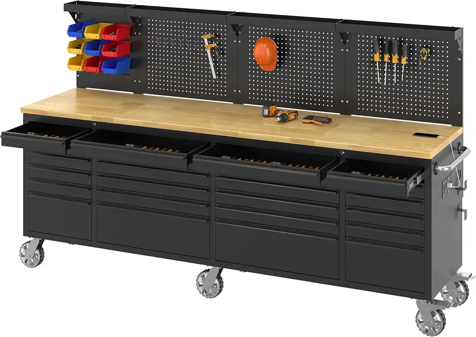 SPECRAFT 96-Inch Rolling Tool Chest with 24 Drawers | 4000 Lbs Capacity, Wheels and Power - B0GXKPKR68