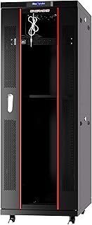 Sysracks 32U Server Rack Cabinet, 32" Deep, Glass Door, 19-Inch | 4-fan thermostat cooling, PDU, shelf, casters, cable brushes, 1600 lb capacity
