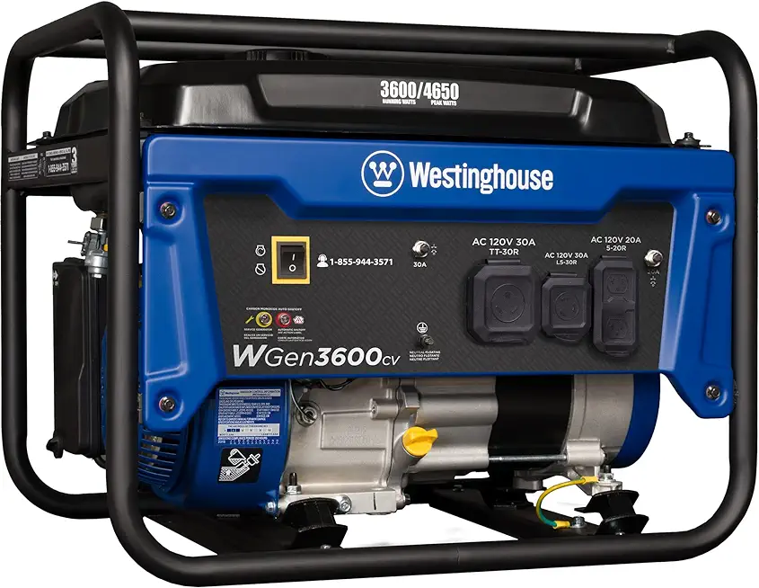 Westinghouse 4650 Peak Watt Portable Generator, RV Ready 30A Outlet, Gas Powered, CO Sensor - B099KPJZ2P