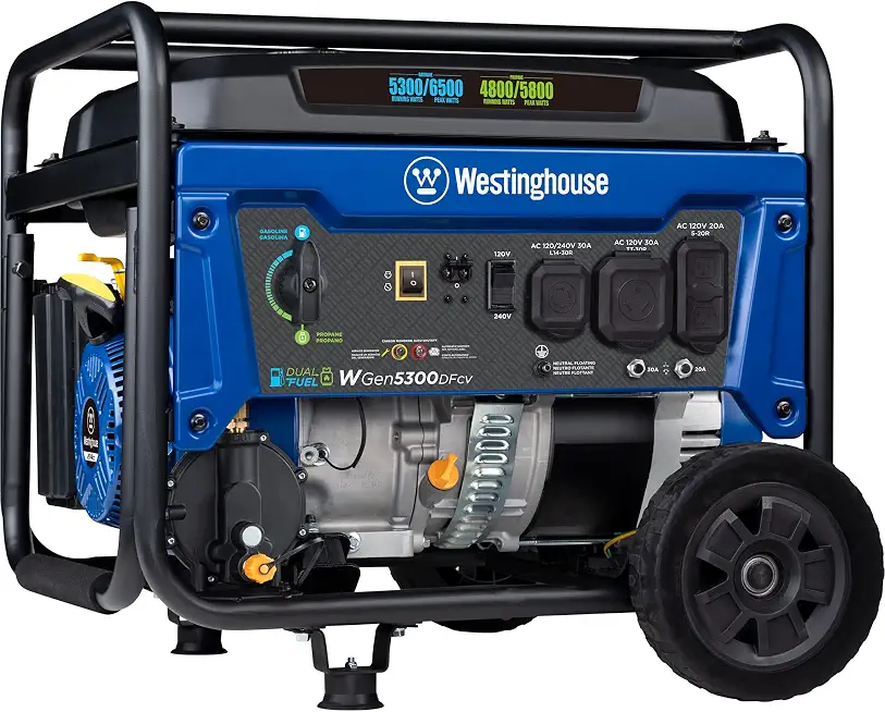 Westinghouse 6500 Watt Dual Fuel Home Backup Portable Generator, Transfer Switch Ready 30A Outlet, RV - B099KS71QX